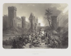 Johanka z Arku zraněná před hradbami Paříže, 8. září 1429 (litho) od Adolphe Jean Baptiste (after) Bayot