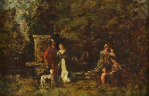 Elegantní postavy v Woodland Glade, cca 1860-80 (olej na panelu) od Adolphe Joseph Thomas Monticelli