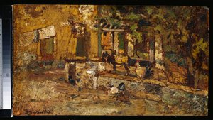 Statek s oslem a kohouty od Adolphe Joseph Thomas Monticelli