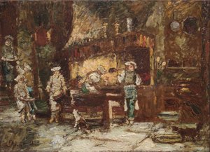 Kuchyně Rôtisserie des Deux Paons, asi 1875-81 (olej na dřevěné desce) od Adolphe Joseph Thomas Monticelli