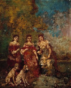 Tři ženy v parku od Adolphe Joseph Thomas Monticelli