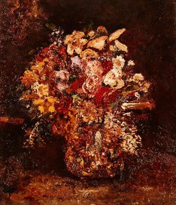Váza s květinami, asi 1878-80 (olej na desce) od Adolphe Joseph Thomas Monticelli