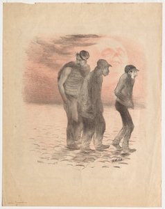 Pařížské scény a vrazi (litografie tištěná černě a červeně) od Adolphe Leon Willette