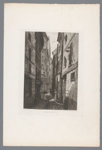 Gezicht op de Rue Saint Eloi Stará Paříž Rue Saint Eloi (název na objektu) Francie etsen uit 1874 (název série) Lept v roce 1874 (název série)
