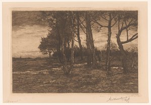 Krajina se stromy Večer (název na objektu) od Adolphe P.H J. van Weezel Errens (signed by artist)