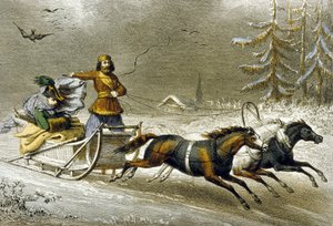 A Sled in the Snow, Russia (barevná rytina) od Adolphe Rouargue