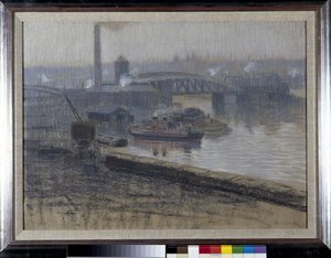 Trafford Bridge a Pomona Dock (pastel na papíře)