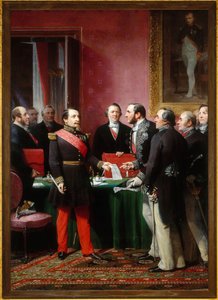 Napoleon III. předává baronu Haussmannovi dekret o připojení sousedních obcí (16. února). od Adolphe Yvon