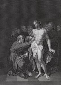 Neuvěřitelnost svatého Tomáše, Jan, kap. 20, verš 26-29 (rytina) od Adriaan van der (after) Werff