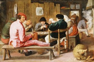 Boors kouření a pití u stolu v hospodě, c.1625 od Adriaen Brouwer