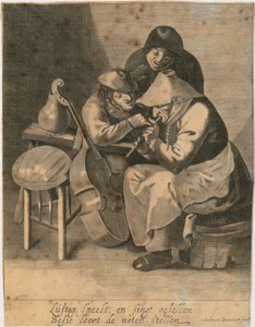Flétnistka a dva rolníci od Adriaen Brouwer