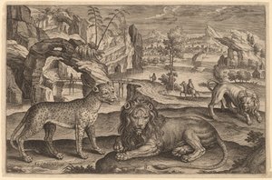 Leopard a dva lvi od Adriaen Collaert