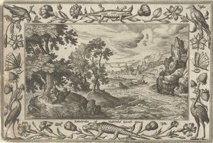 Apoštol Jan na Patmosu Krajiny s biblickými, mytologickými scénami a loveckými scénami (název série) od Adriaen Collaert