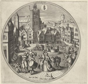 leden Ianvarivs (název na objektu) Dvanáct měsíců (název série) od Adriaen Collaert