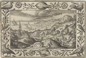 Lov na králíka Krajiny s biblickými, mytologickými scénami a loveckými scénami (název série) od Adriaen Collaert