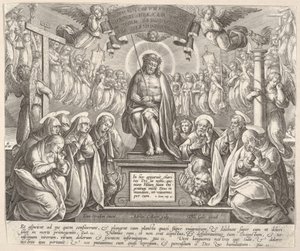 Muž bolesti se třemi Mariemi a evangelisty,.n.d. od Adriaen Collaert