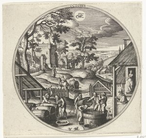 říjen Dvanáct měsíců (název série) od Adriaen Collaert
