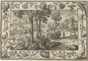 Plevel mezi pšenicí Krajiny s biblickými, mytologickými scénami a loveckými scénami (název série) od Adriaen Collaert