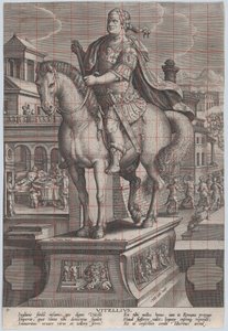 Deska 9: jezdecká socha Vitellia, při pohledu ze tří čtvrtin vlevo, s jeho ..., ca. 1587-89. od Adriaen Collaert