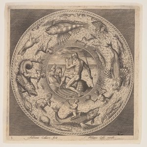 Poseidon, ze sady návrhů na talíře (Fonds de Coupe) od Adriaen Collaert