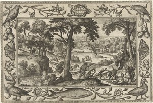 lov na kance Krajiny s biblickými, mytologickými scénami a loveckými scénami (název série) od Adriaen Collaert