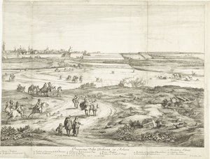 Pohled na Bethune (pravý list) Veuë de la Ville de Bethune en Artois (název na objektu) od Adriaen Frans Boudewyns