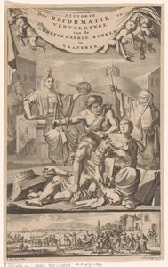 Francouzská reformovaná církev napadena mužem s metlou Titulní strana pro: E. Benoist, Dějiny reformovaných církví ve Vrankrijku, 1696
