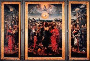 Tryptic of Saint Pancrace - Malba na dřevě od Adriaena Isenbranta (Adrien Ysenbrant, Ysenbrandt, Hysebrant) (1490-1551) Debut 16. století Rozměr 185x270 cm Genes, chiesa di san Pancrazio
