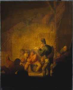 Interiér stodoly s šaškem regalujícím své společníky, kolem roku 1632 od Adriaen Jansz. van Ostade