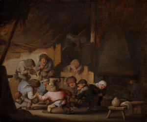 Tančící trpaslíci ve farmářském hostinci, asi 1635 (olej na dřevě)