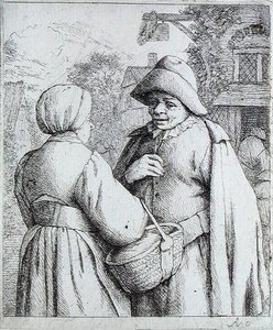 Muž a žena konverzují (rytina) od Adriaen Jansz. van Ostade