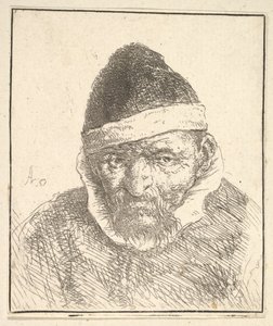 Starý muž s bílým límečkem a špičatým kloboukem, 1610-85. od Adriaen Jansz. van Ostade