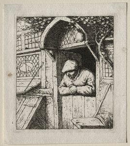 Rolník naklánějící se ve svých dveřích. od Adriaen Jansz. van Ostade