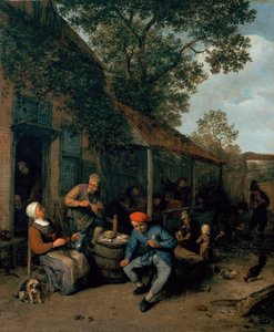 Rolníci kouří a hodují mimo krčmu, 1676 od Adriaen Jansz. van Ostade