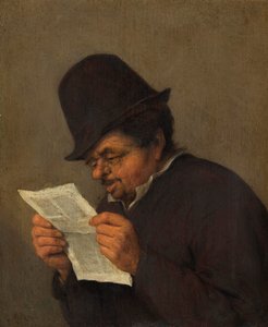 Starý rolník čte noviny, cca 1647 (olej na dubu) od Adriaen Jansz. van school of Ostade
