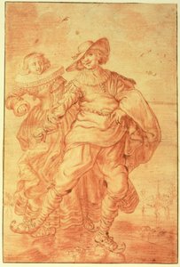 A Lady and Gentleman Skating on Ice, c.1625 (červená křída na papíře) od Adriaen Pietersz van de Venne