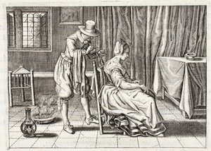 Přikládání pijavic, ilustrace z "Emblemata of Zinne-werk" od Johannese de Brune (1589-1658), Jan Jacobs Schipper, Amsterdam, 1661 od Adriaen Pietersz van de Venne