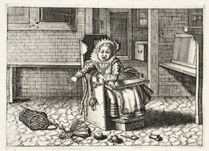 Dítě pláče pro své hračky, ilustrace z „Emblemata of Zinne-werk“ od Johannese de Brune (1589-1658), Jana Jacobse Schippera, Amsterdam, 1661 od Adriaen Pietersz van de Venne