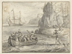 Celadon prosí piráty, aby ho vzali spolu s jeho unesenou manželkou Galateou od Adriaen Pietersz van de Venne