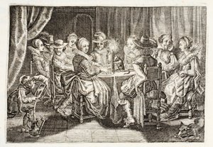 Zvyk dělá mozoly, ilustrace z „Emblemata of Zinne-werk“ od Johannese de Brune (1589-1658), Jana Jacobse Schippera, Amsterdam, 1661 od Adriaen Pietersz van de Venne