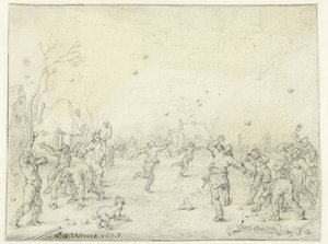 Muži a chlapci házeli sněhové koule od Adriaen Pietersz van de Venne