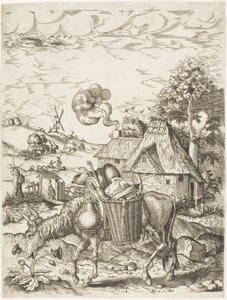 Osel naložený jídlem, z Emblematic Figures of Animals