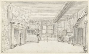 Pohled na bohatě vybavený pokoj s postelí s nebesy od Adriaen Pietersz van de Venne