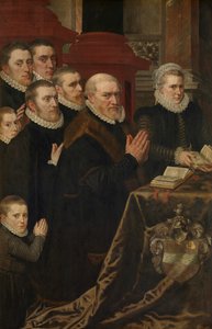 Kalvárie a rodina Gillis de Smidt a Maria de Deckere (olej na desce) od Adriaen Thomasz Key