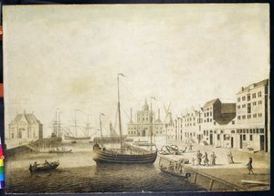 Pohled na Leuvehaven (grisaille) od Adriaen or Abraham Salm