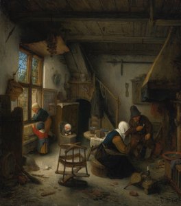 Selská rodina v chalupě po jídle od Adriaen van Ostade