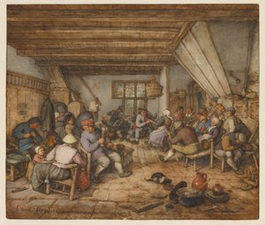 Zábavující se rolníci v hospodě od Adriaen van Ostade