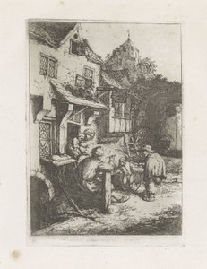 Hrbatý houslista před hostincem od Adriaen van Ostade