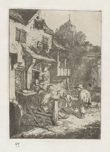 Hrbatý houslista před hostincem od Adriaen van Ostade