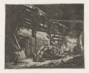 Interiér stodoly na seno od Adriaen van Ostade